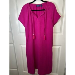 D&Co Beach Pink Gauze Tunic Dress Tassel V Neck Short Sleeve XL Cover Up